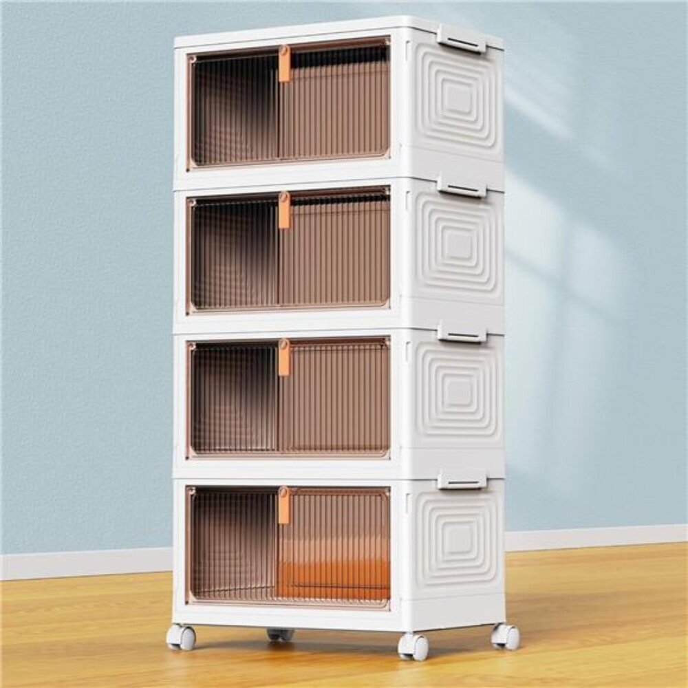 4 Tier Stackable Plastic Storage Bins with Lid Wheels Closet Organizer 92QT